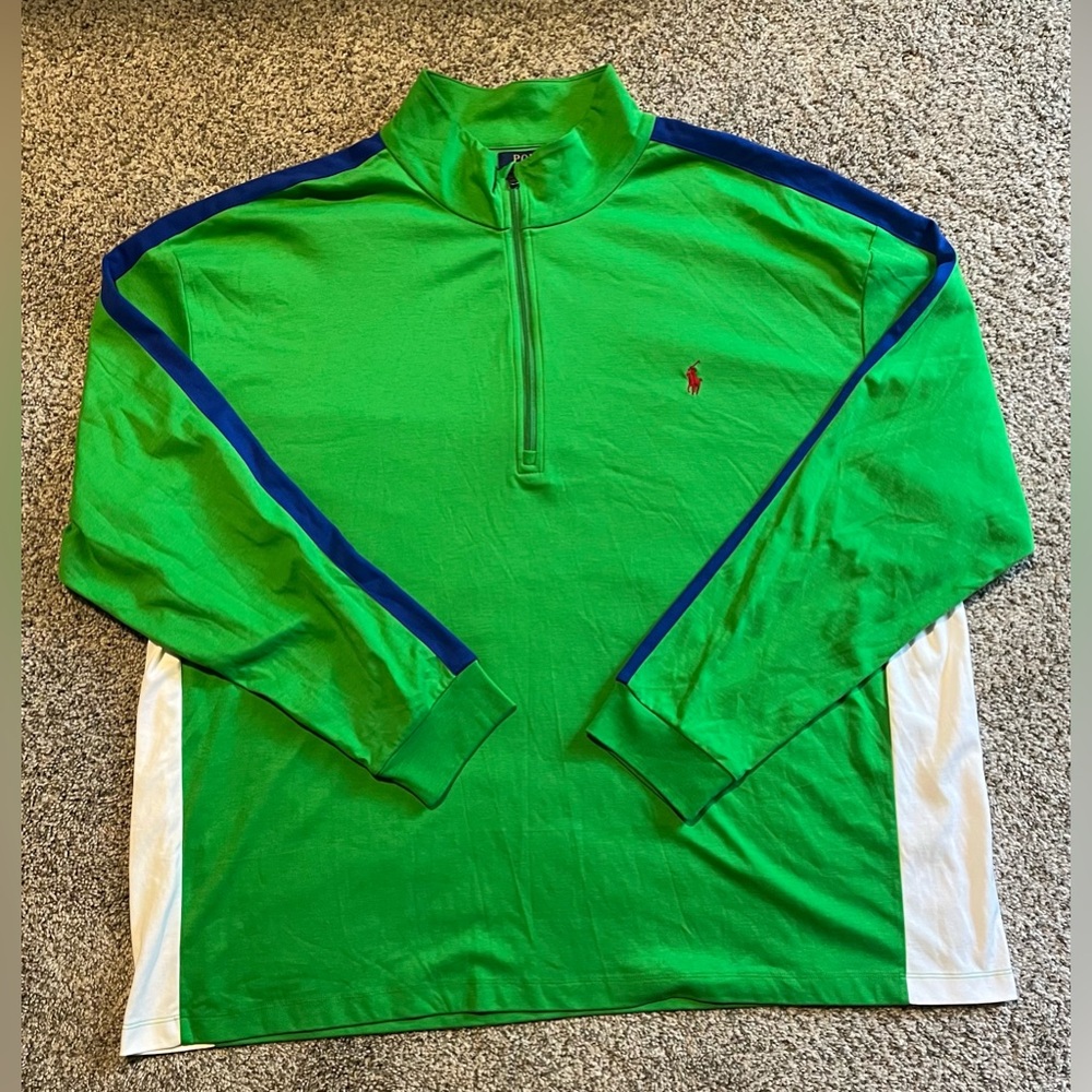 Polo Ralph Lauren Sweater Mens 2XB Green Pima Soft Touch 1/4 Zip Pullover Y2K